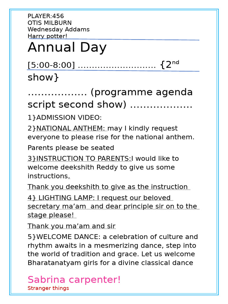 Annual Day Program Agenda 2023 | PDF