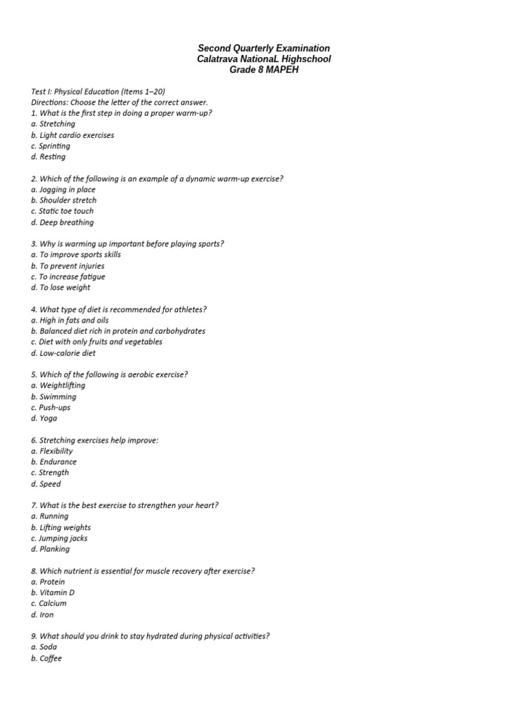 Grade 8 2nd Quarter Exam | PDF | Strength Training | Determinants Of Health