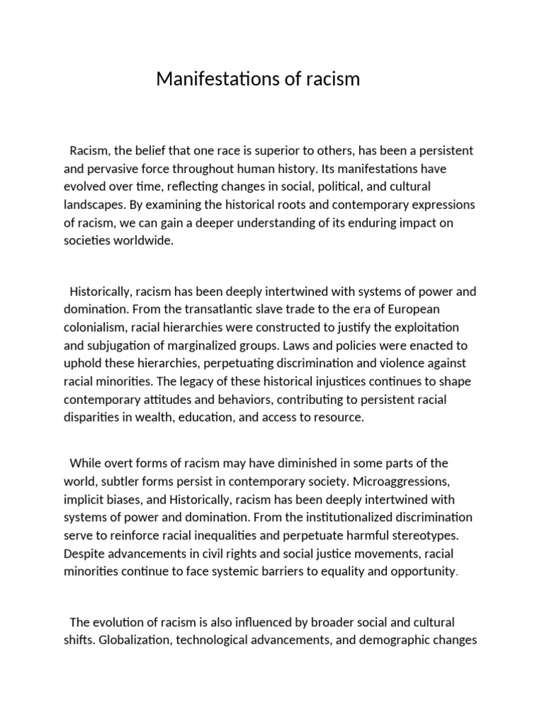 Manifestations of Racism | PDF | Racism | Discrimination & Race Relations