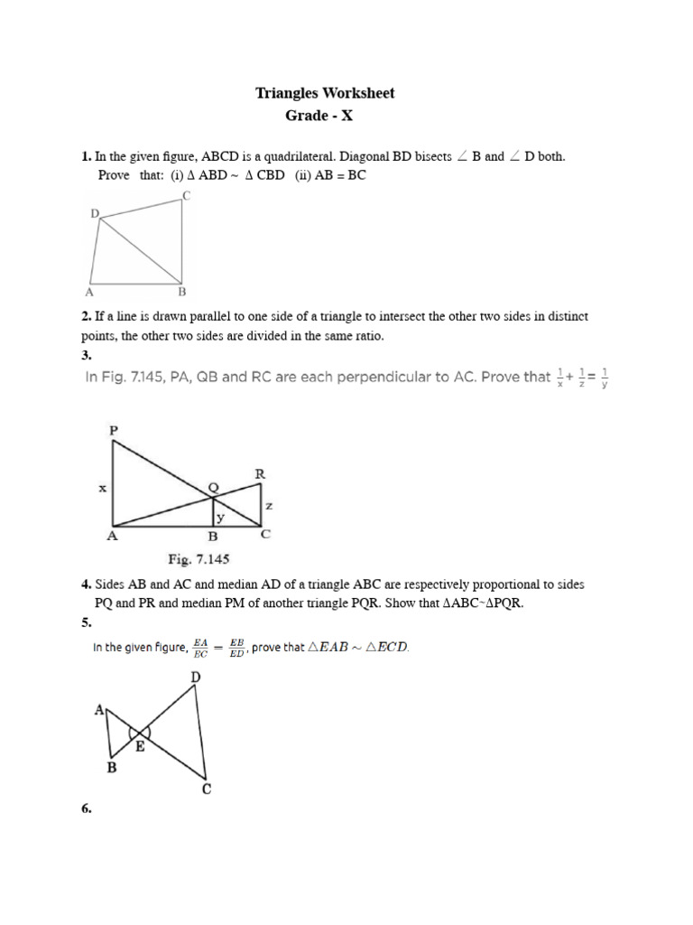 Triangles Worksheet for Grade X | PDF