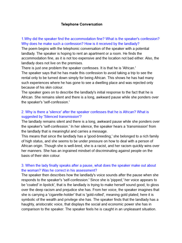 Racism in "Telephone Conversation" | PDF | Prejudices | Silence