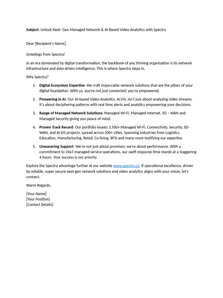 Spectra Generic Intro Email Script | PDF