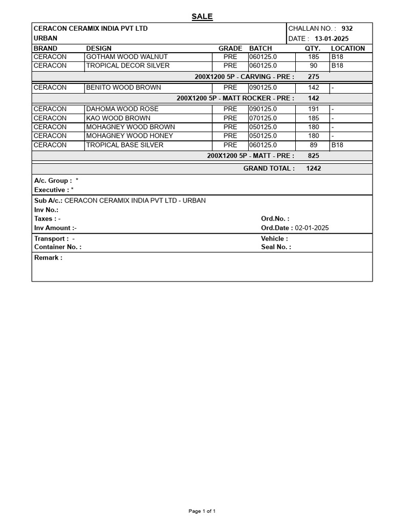 Ceramic Tile Inventory Sale | PDF