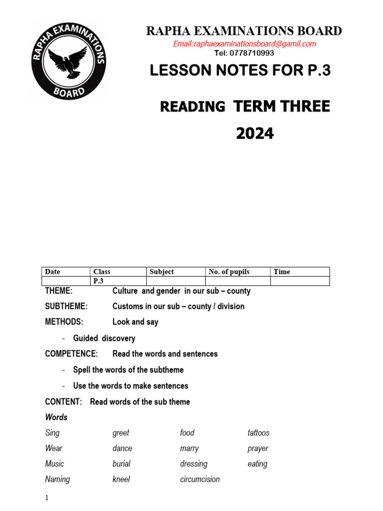 p.3 Reading Lesson Notes Term Three | PDF | Hiv/Aids | Bead