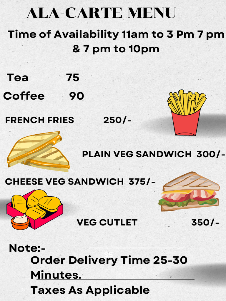 A La Carte Menu: Snacks & Beverages | PDF