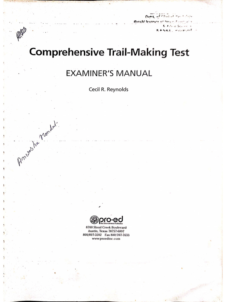 Trail Making Test Manual | PDF