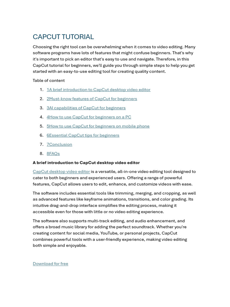 CapCut Beginner's Editing Guide | PDF | Editing | Software