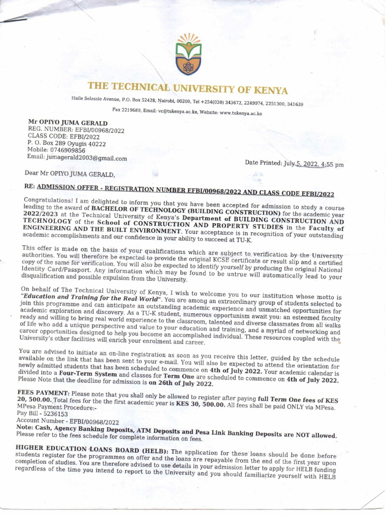 Gerald Adm Letter | PDF