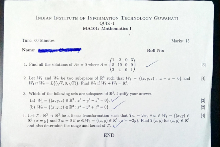 Ma101 Quiz I | PDF