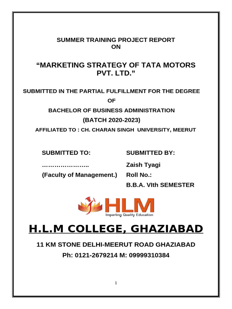 Tata Motors Marketing Strategy Report | PDF | Land Vehicles | Vehicles