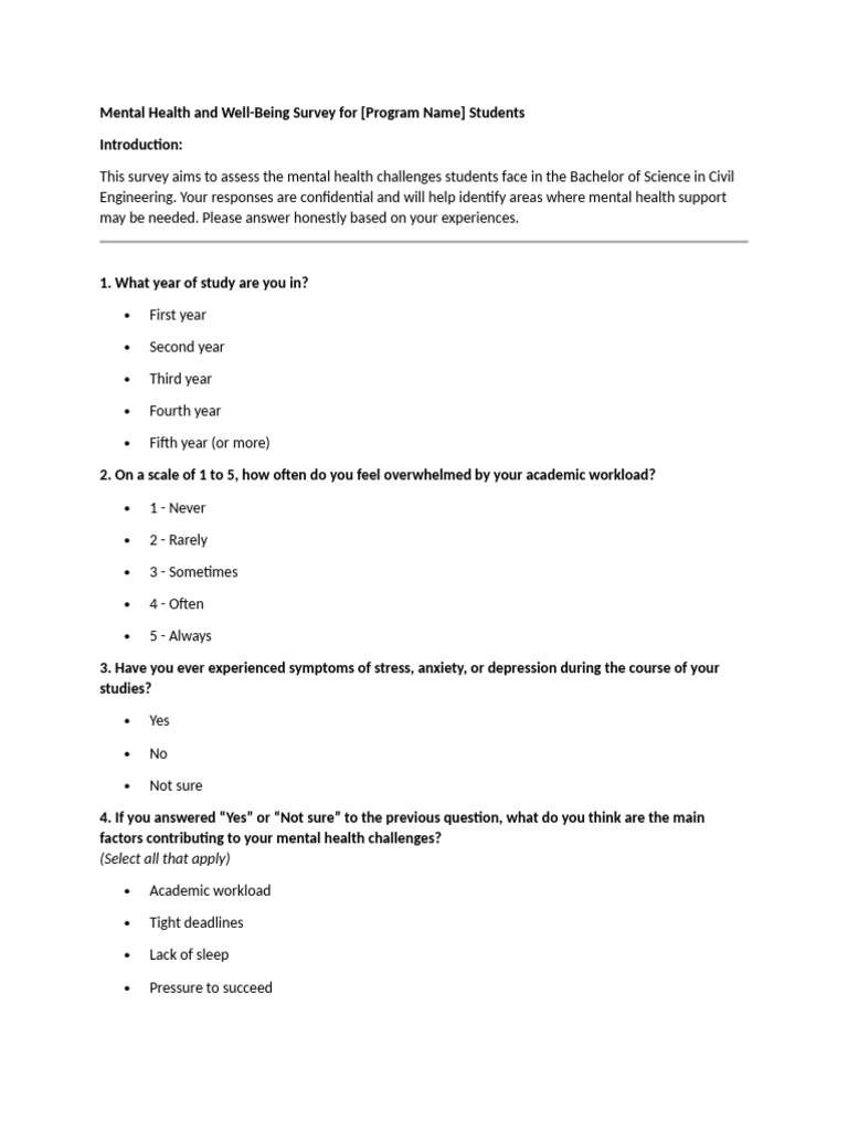 Mental Health and Well Survey | PDF | Mental Health | Anxiety