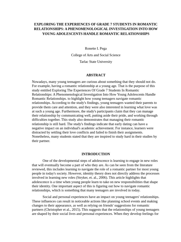 Grade 7 Students' Romantic Relationships | PDF | Adolescence | Romance ...