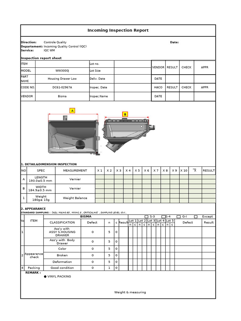 Incoming Quality Control Inspection Report | PDF