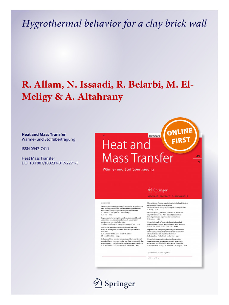 Hygrothermal Behavior For A Clay Brick Wall | PDF | Humidity | Heat