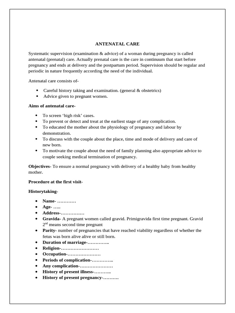 Comprehensive Antenatal Care Guide | PDF | Pregnancy | Uterus