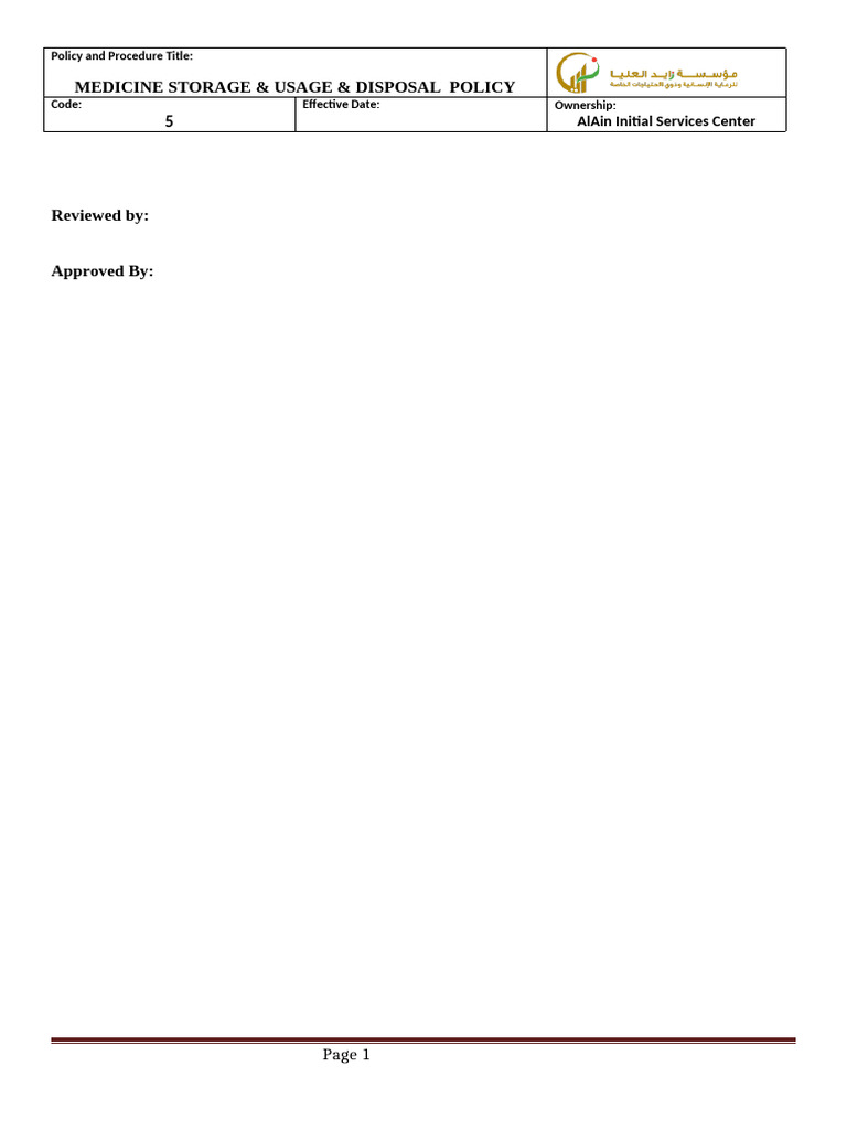 Medicine Storage and Disposal Policy | PDF | Pharmacy | Waste