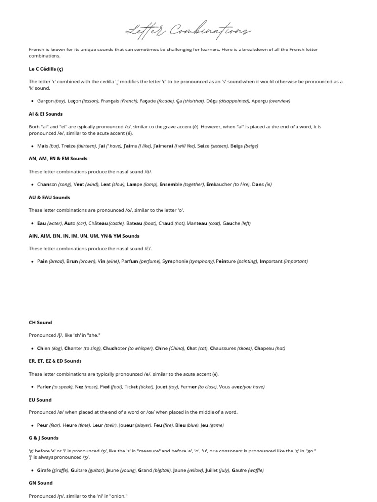 French Letter Combinations Explained | PDF