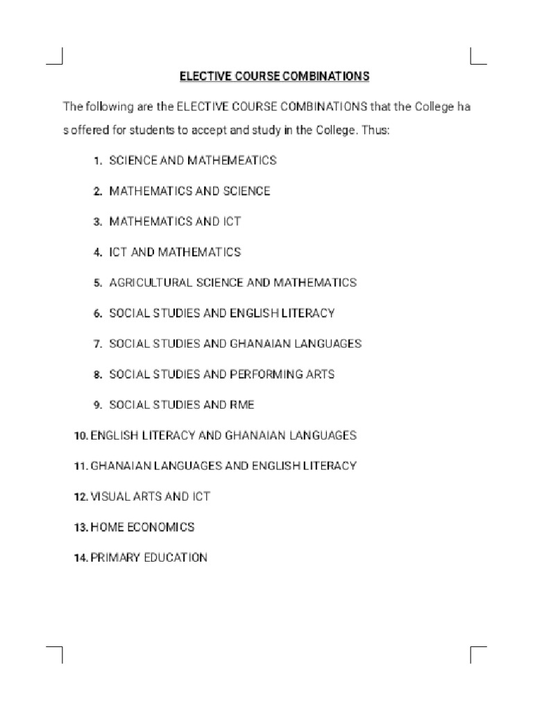 ELECTIVE COURSE COMBINATIONS-1 - Phoenix | PDF