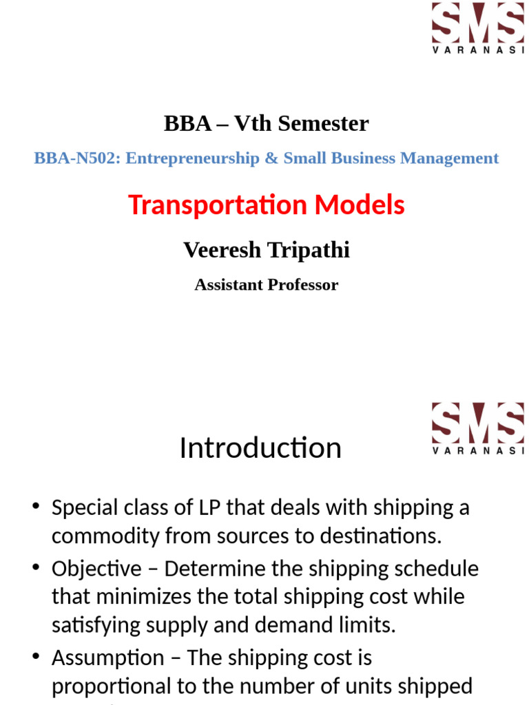 Lecture 13 - Introduction To Transportation Models | PDF