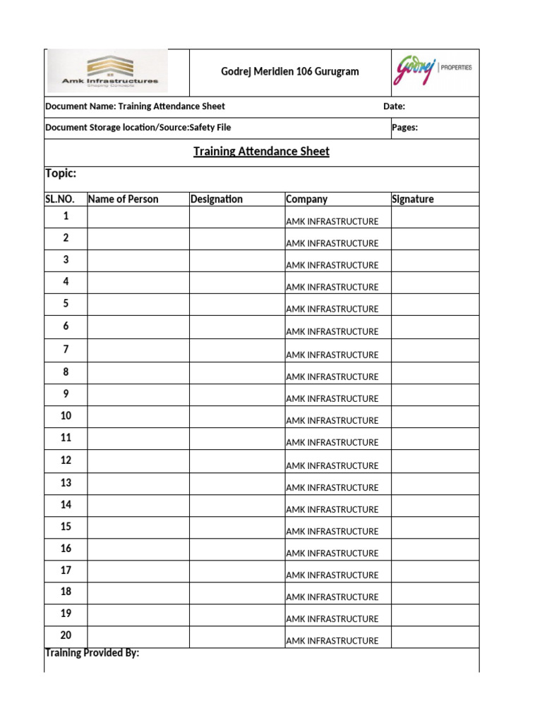 Lista de Presença de Treinamento Godrej | PDF