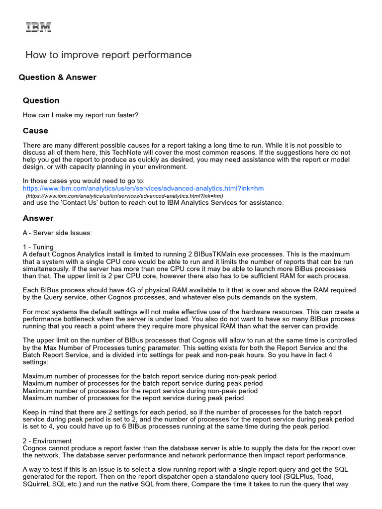 Cognos 8 Report Performance Tuning | PDF | Databases | Sql