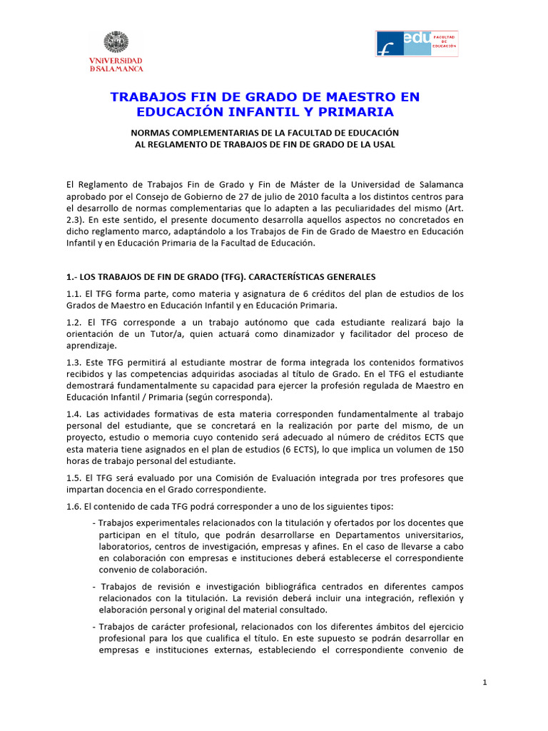 Normas TFG Educación USAL | PDF | Educación de la primera infancia ...