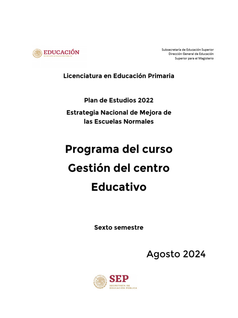 Gestión Escolar en Educación Primaria 2024 | PDF | Plan de estudios ...