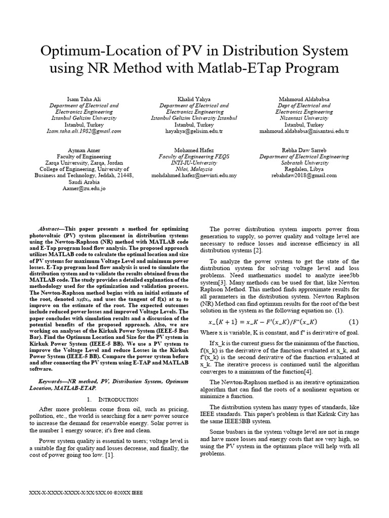 Optimum-Location of PV in Distribution System Using NR Method With ...