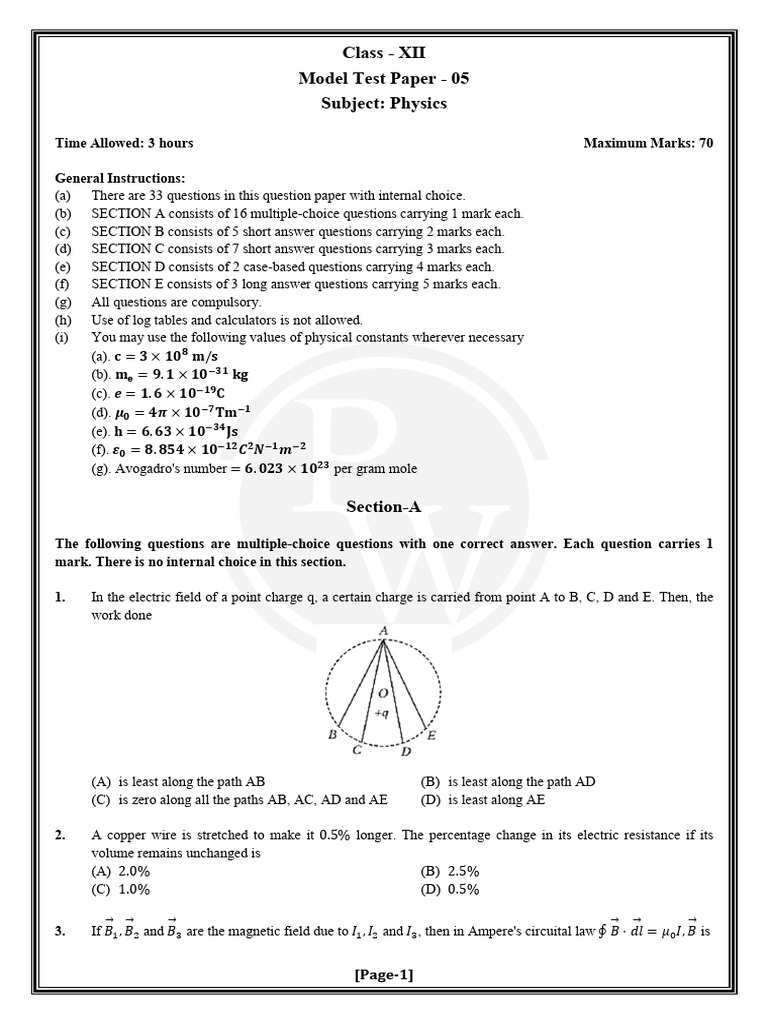 Class XII Physics Model Test Paper 05 | PDF | P–N Junction ...