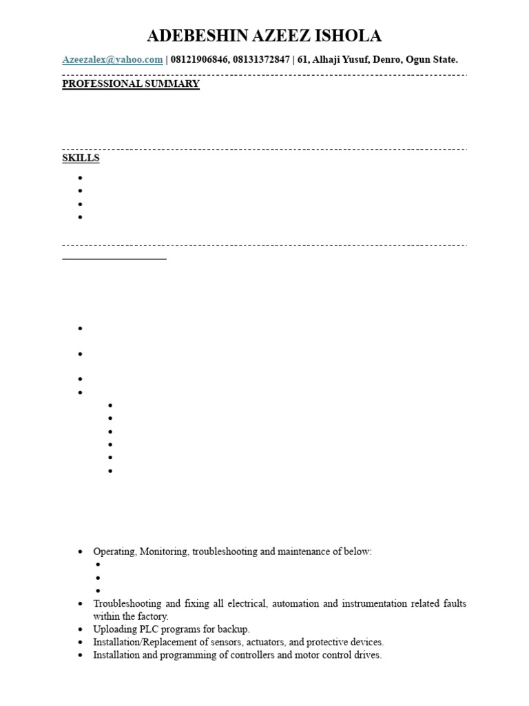 Adebeshin Azeez A Resume | PDF | Programmable Logic Controller | Scada