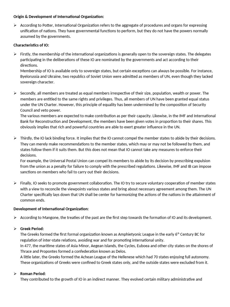 Origin and Development of International Organization | PDF | Global ...