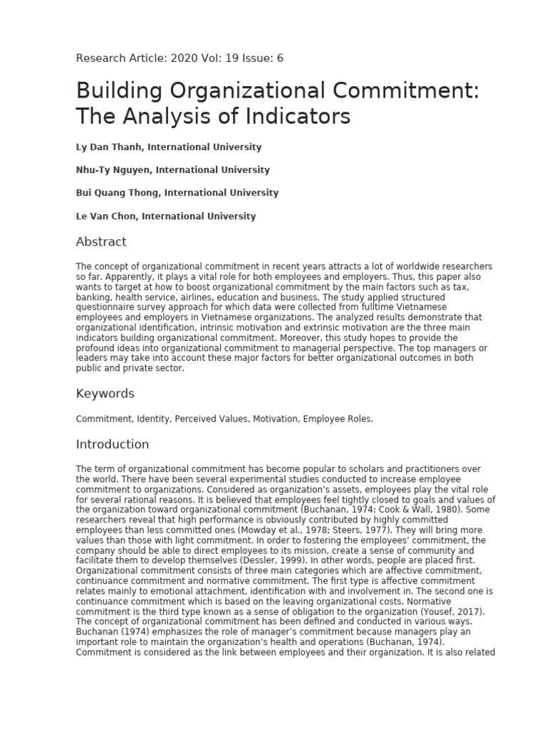 Building Organizational Commitment - The Analysis of Indicators | PDF ...