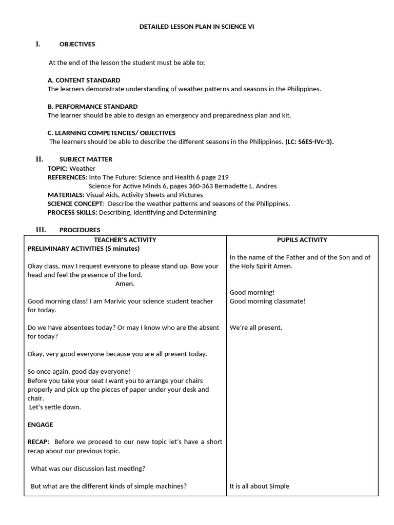 DETAILED LESSON PLAN IN SCIENCE VI | PDF | Rain | Wet Season