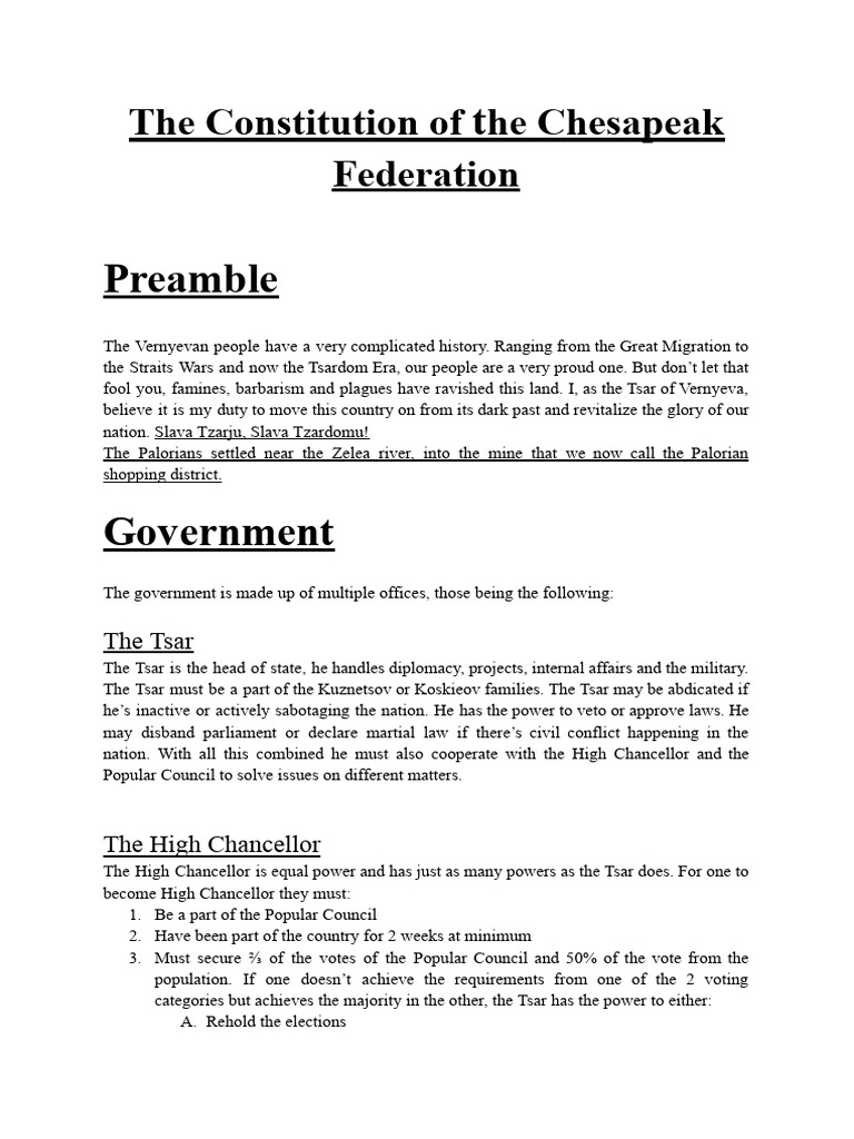 Constitution of the Chesapeak Federation | PDF | Citizenship | Justice
