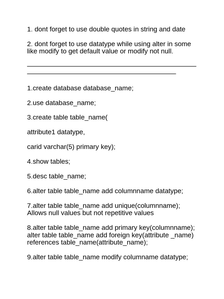 SQL Database Management Commands Guide | PDF | Sql | Data Management