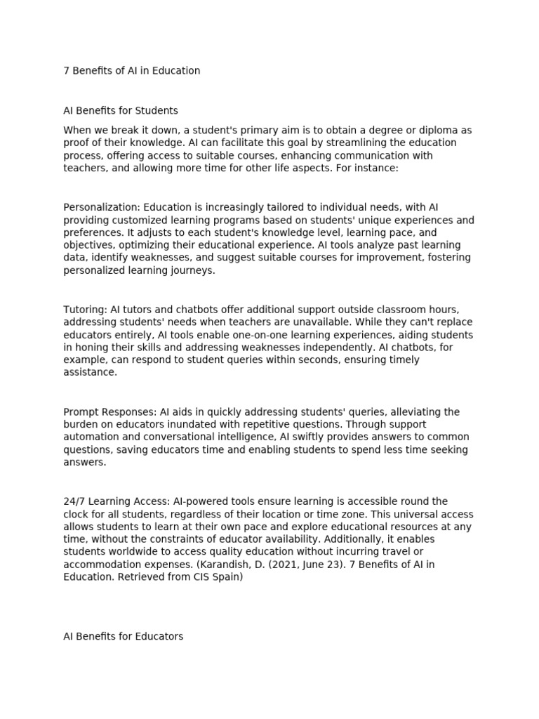 7 Benefits of AI in Education | PDF | Artificial Intelligence ...