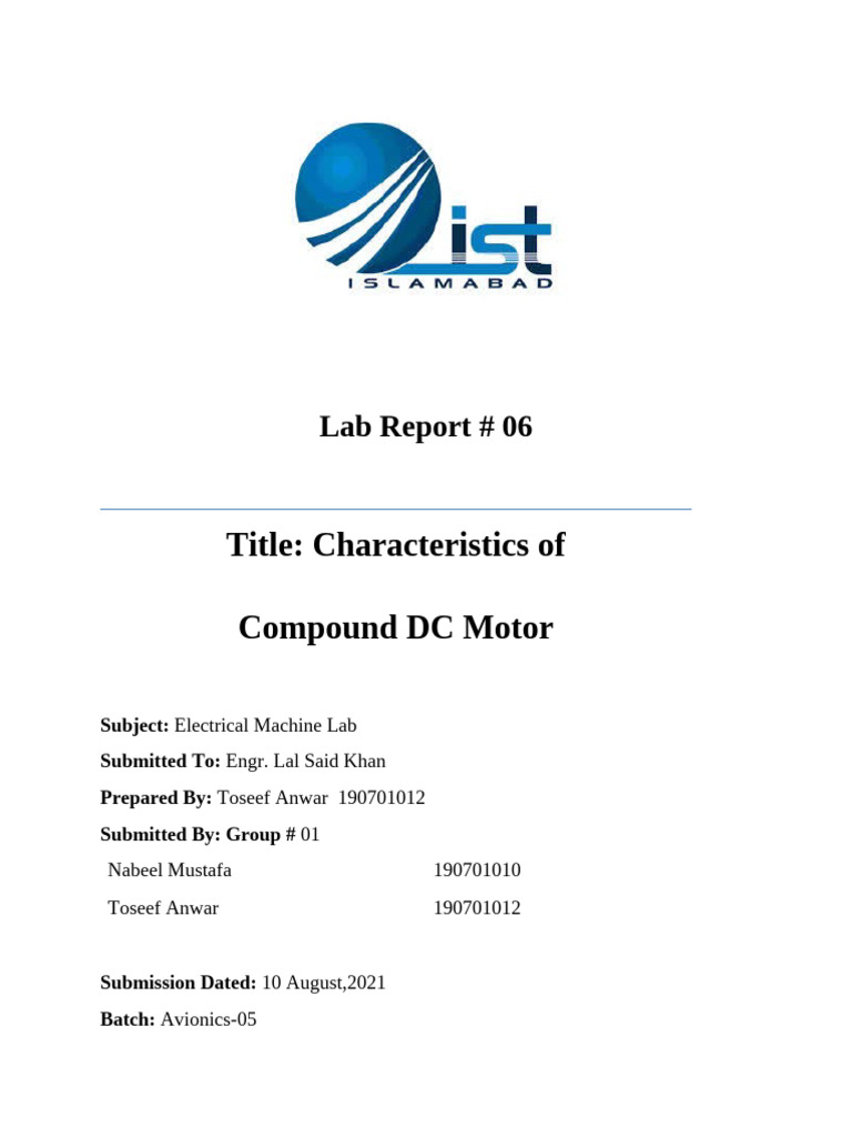 Lab Report 6 EM | PDF | Electric Motor | Voltage