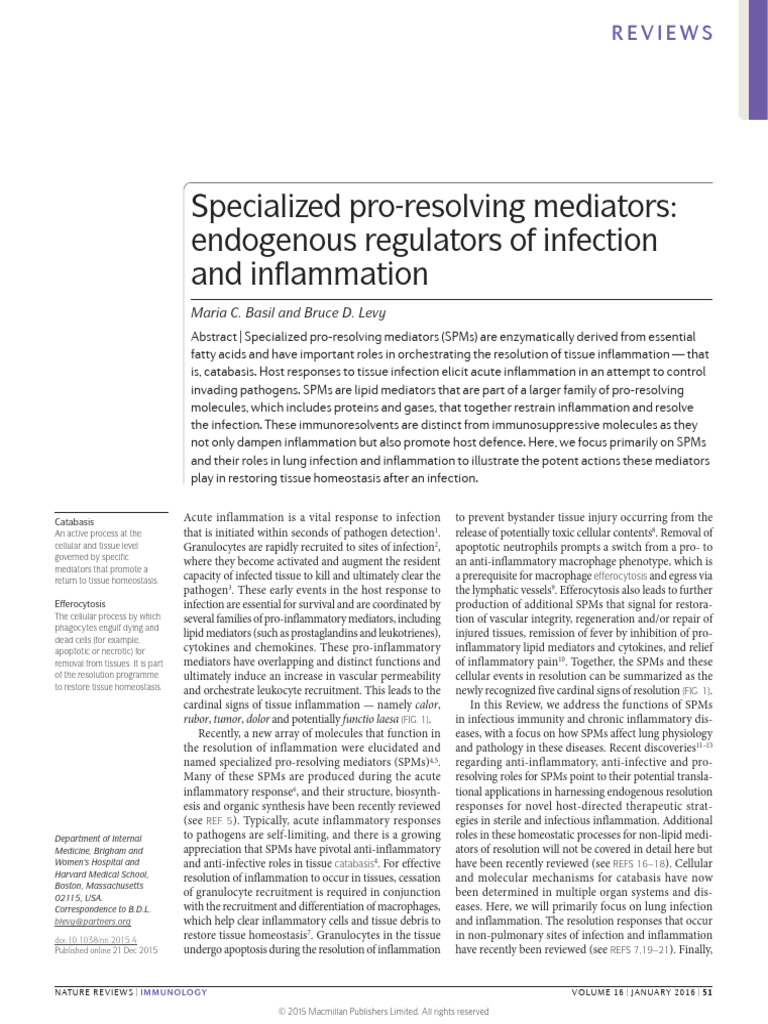 Role of Specialized Pro-Resolving Mediators in Inflammation | PDF ...