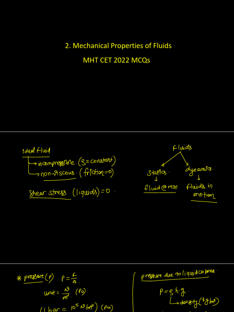 MHT CET 2022 Fluid Mechanics MCQs | PDF | Fluid Dynamics | Reynolds Number