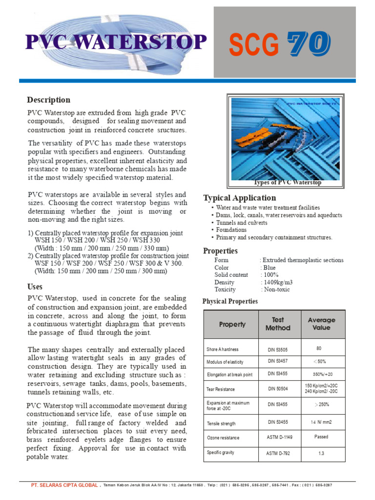 PVC Waterstop Specifications and Applications | PDF | Concrete ...