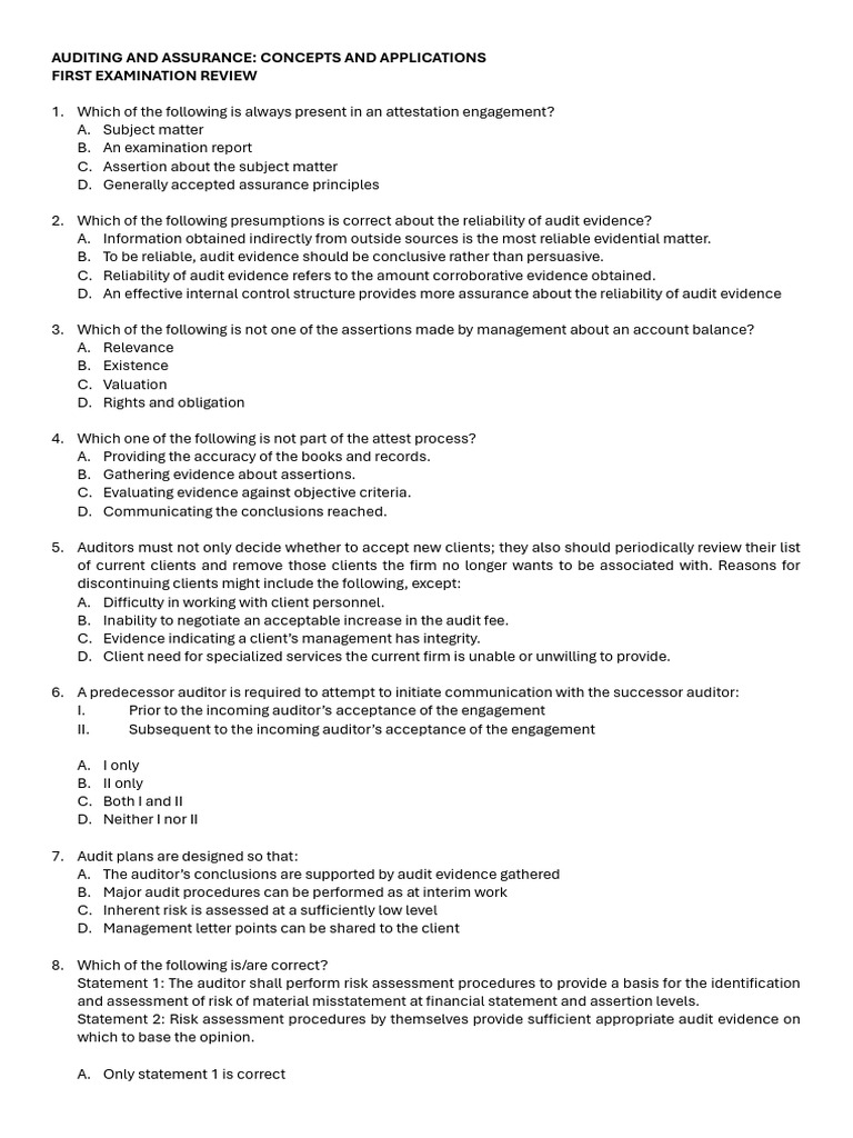 Auditing Concepts and Exam Review Guide | PDF | Audit | Internal Control