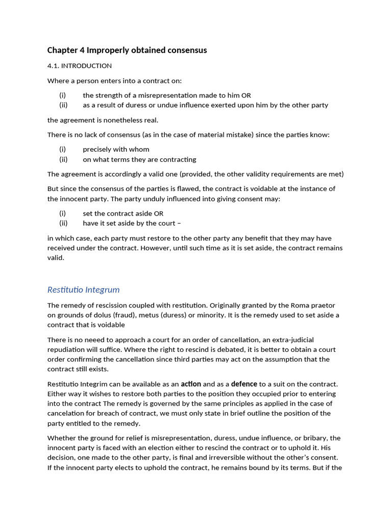 Flawed Consensus in Contract Law | PDF | Misrepresentation | Damages