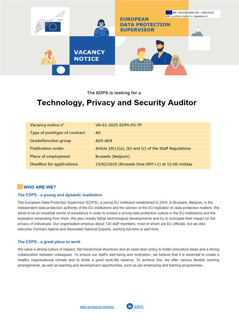 EDPS Technology Privacy Auditor Vacancy | PDF | Audit