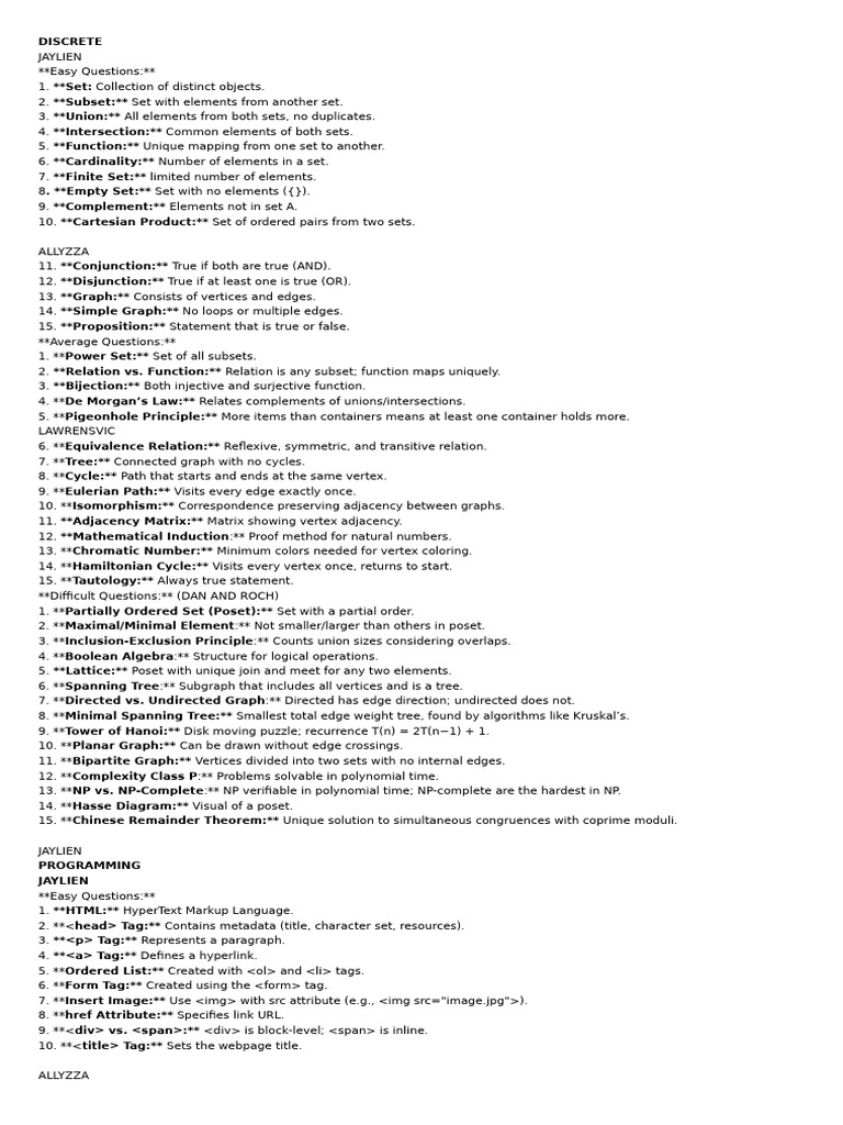 Quizbee_Reviewer | PDF | Set (Mathematics) | Html Element