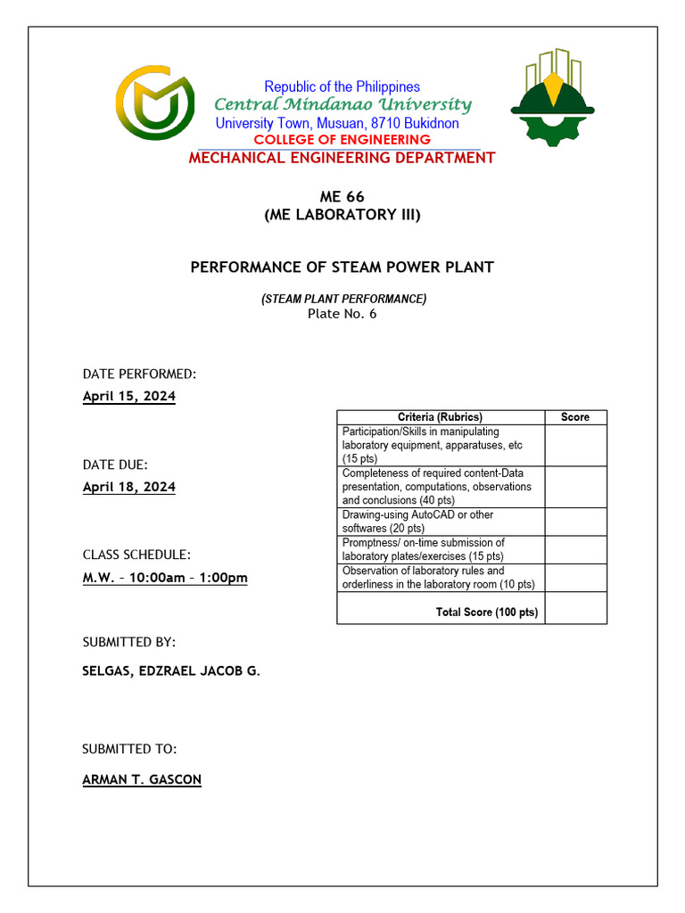 Steam Power Plant Performance Lab Guide | PDF | Steam Engine | Boiler