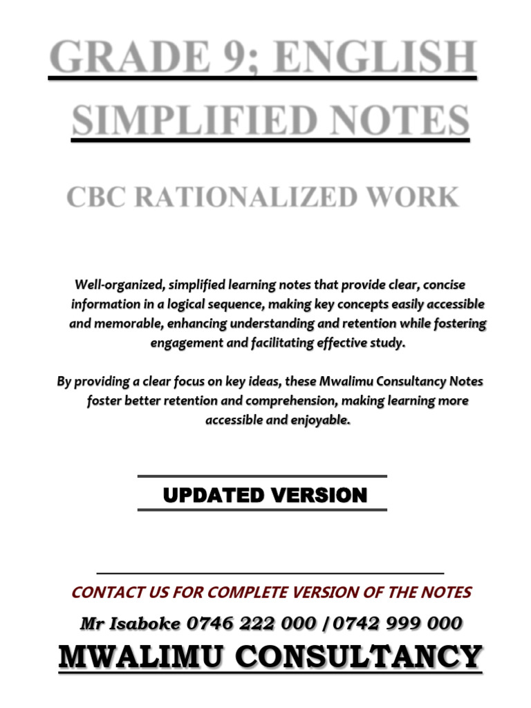 Grade 9 English Simplified Study Notes | PDF | Poetry | Negotiation