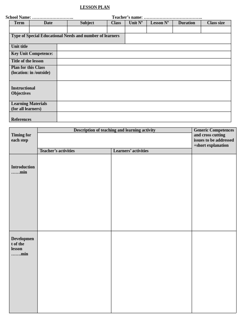 LESSON PLAN FORM (IN ENGLISH) Edited | PDF