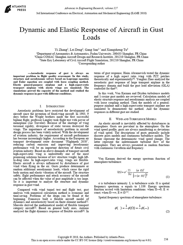 Dynamic and Elastic Response of Aircraft in Gust Loads: Yi Zhang, Lei ...