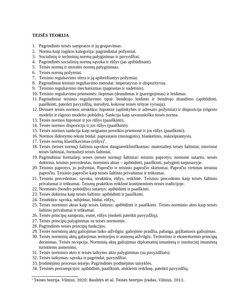 I Kurso Teises Teorijos Egzamino Temos - Dienines Studijos | PDF