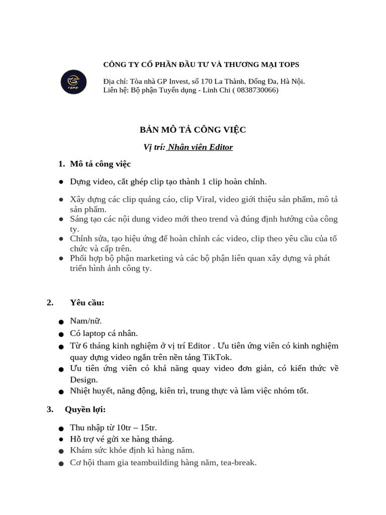 Mô tả công việc Editor | PDF